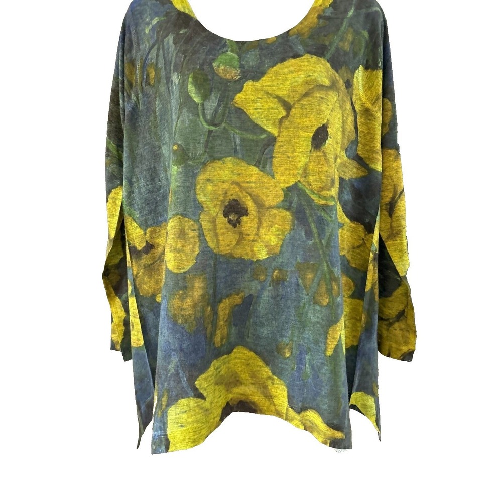 Soft Surroundings Tunic Sweater Medium Petite Artsy Boho Flowy Yellow Lagenlook